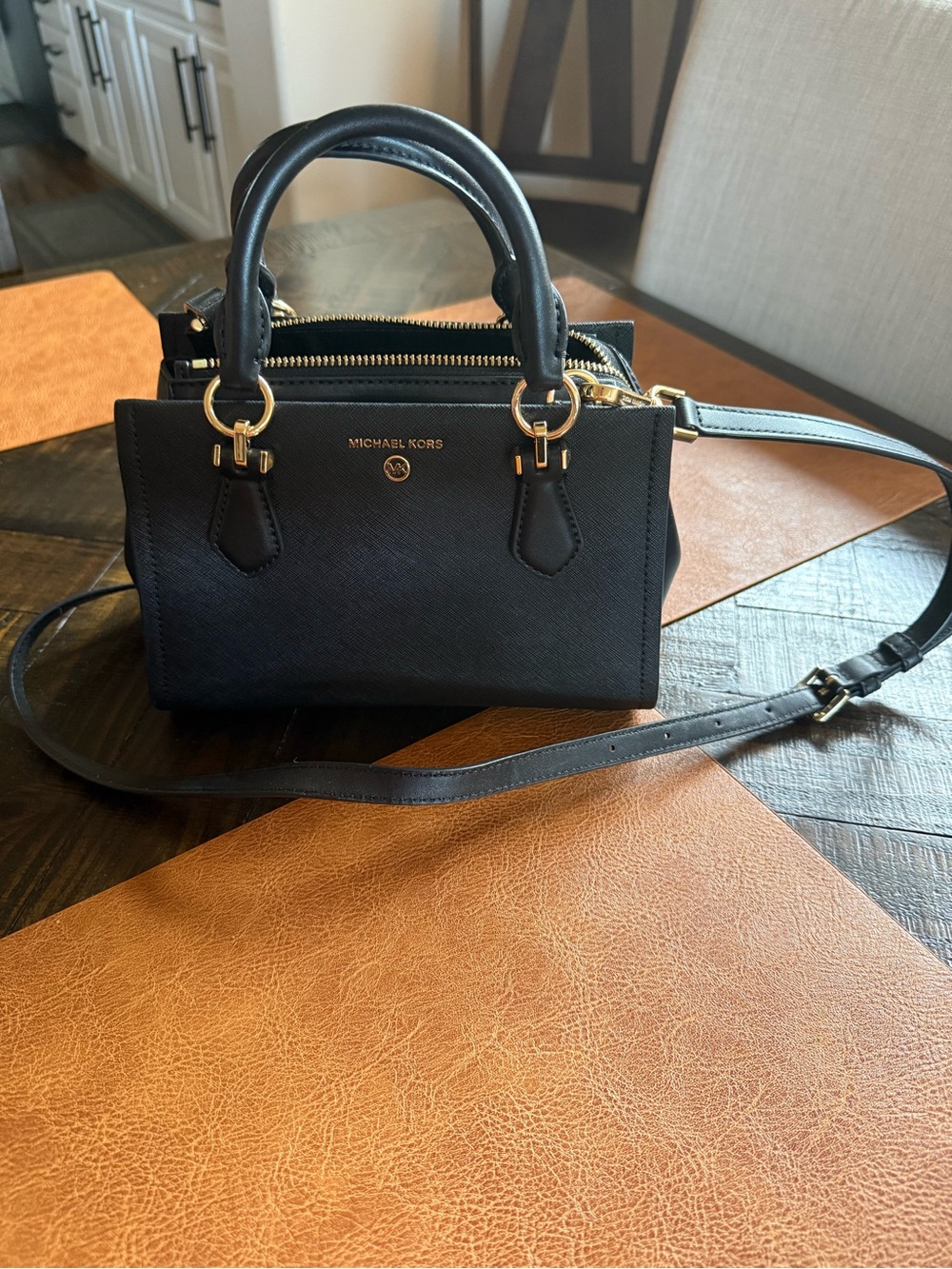 Michael Kors Black Saffiano Leather Mini Crossbody Satchel